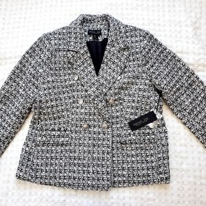 Rachel Zoe Tweed Blazer size L black and white NWT
